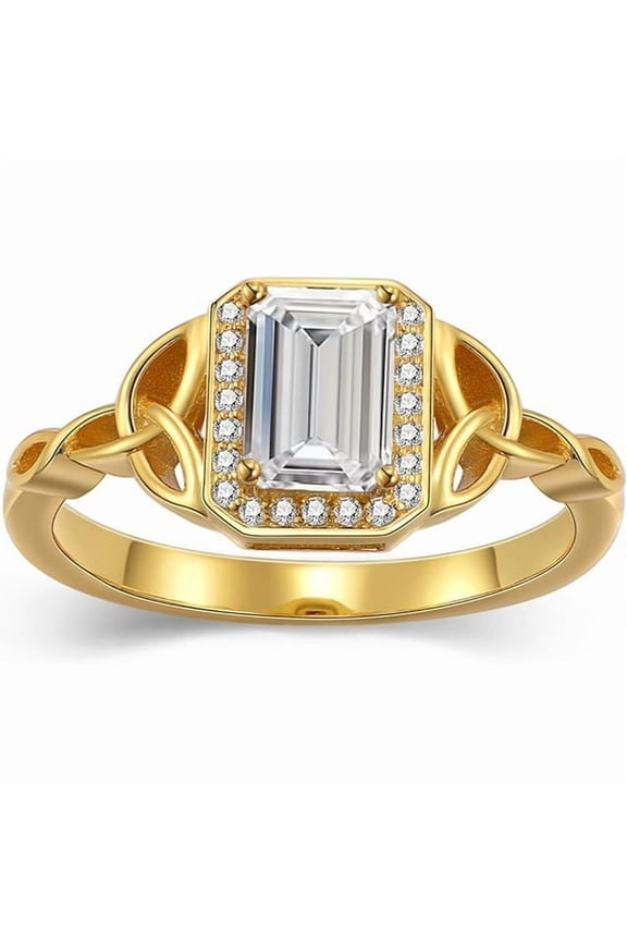 OneCarat 1.50 Ct Emerald Cut Diamond Engagement Wedding Christmas Thanksgiving Halo Ring 18k Yellow Gold Plated 925 Sterling Silver Size -9