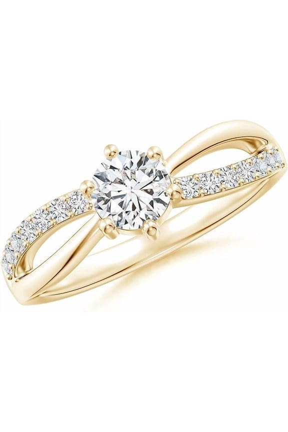 OneCarat 2Ct Round Cut Moissanite Engagement Wedding Christmas Thanksgiving Halo Ring For Women's 18k Yellow Gold Plated 925 Sterling Silver Size -7