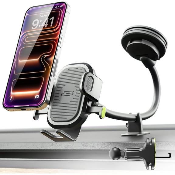 OneClick Flexible Phone Holder for Car Dashboard,Windshield & Vent,3 in 1 Car Phone Holder with 7" Adjustable Gooseneck Arm,360 Rotation Car Phone Mount for All iPhone Android Smartphone.