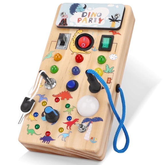 Dinosaur Busy Board with 8 LED Light Switches for Toddler Board Games