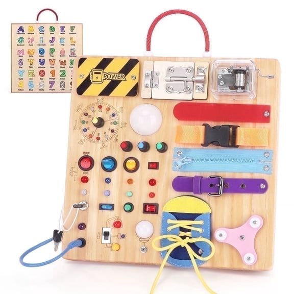 Konijiwa Montessori Busy Board with LED Lights for Toddlers, Sensory Toys for Boys Girls Age 1+