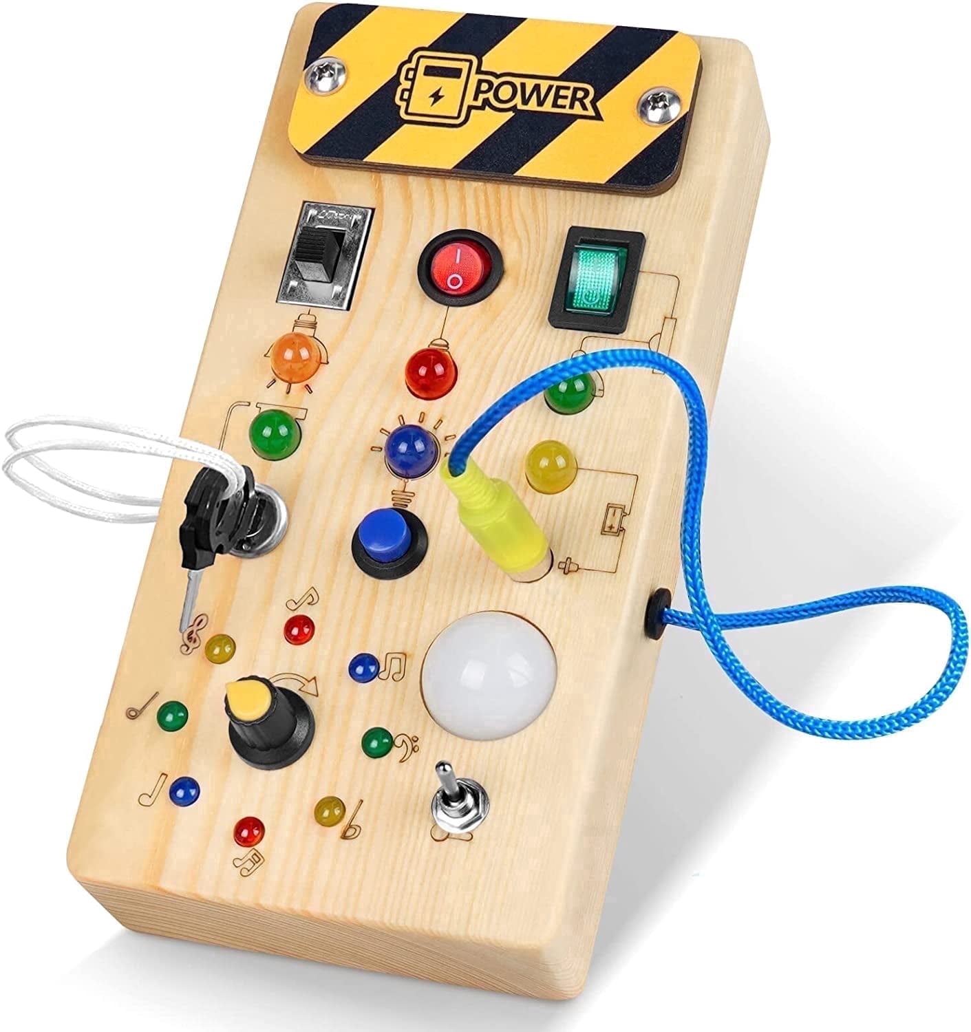 Busy Board Montessori En Bois Avec 13 Interrupteurs Et 24 Lumières LED – Jouet Éducatif Pour Enfants 1 à 4 Ans, Idéal Pour Voyage Et Motricité