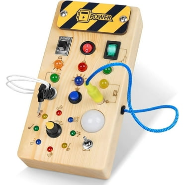 OneDayFun Montessori Wooden Busy Board with LED Light Switches for Toddler, Sensory Travel Toys for 1-3 Year Old Boys and Girls