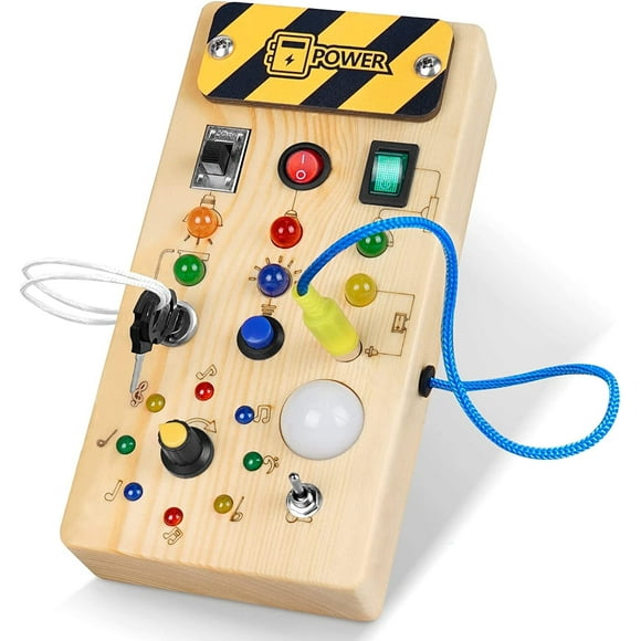 OneDayFun Montessori Wooden Busy Board with LED Light Switches for Toddler, Sensory Travel Toys for 1-3 Year Old Boys and Girls
