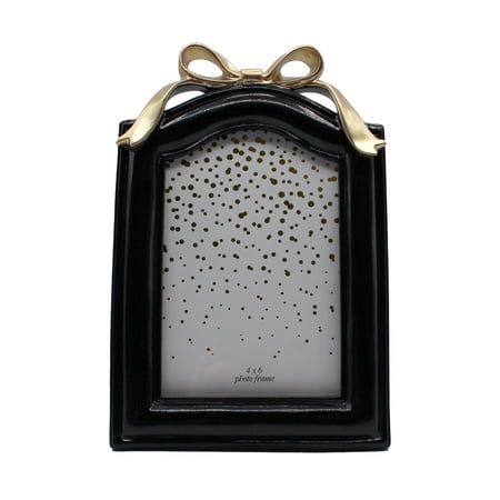 OneDesign Home 4x6 Black Holiday Picture Frame with Gold Bow Elegant Tabletop Photo Frame for Home Decor