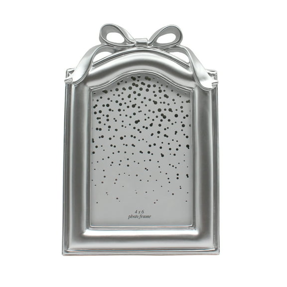 OneDesign Home 4x6 Silver Holiday Picture Frame with Bow | Elegant Tabletop Photo Frame for Home Décor