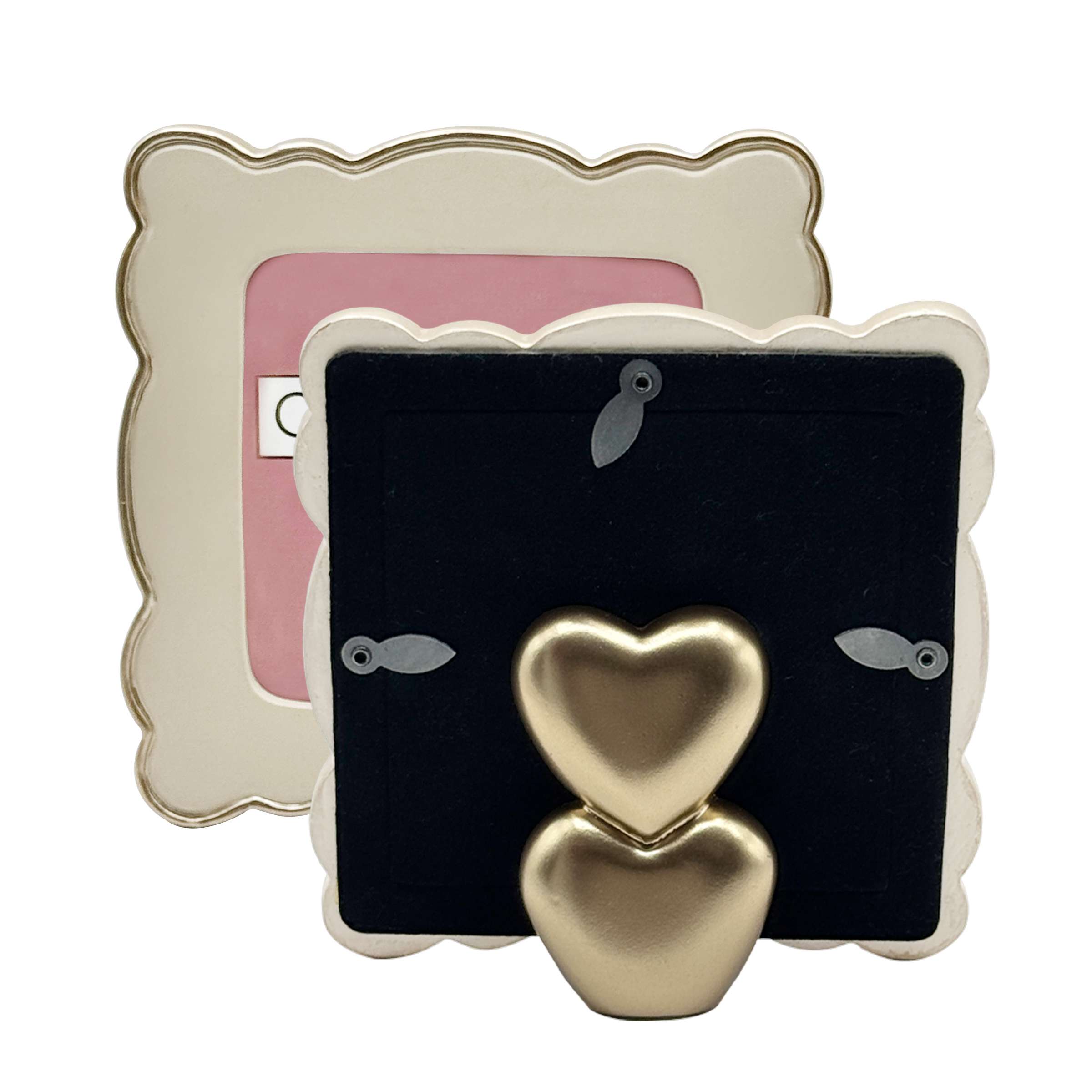 OneDesign Home 4X4 Golden Scallop Picture Frame with Double Heart Easel Stand