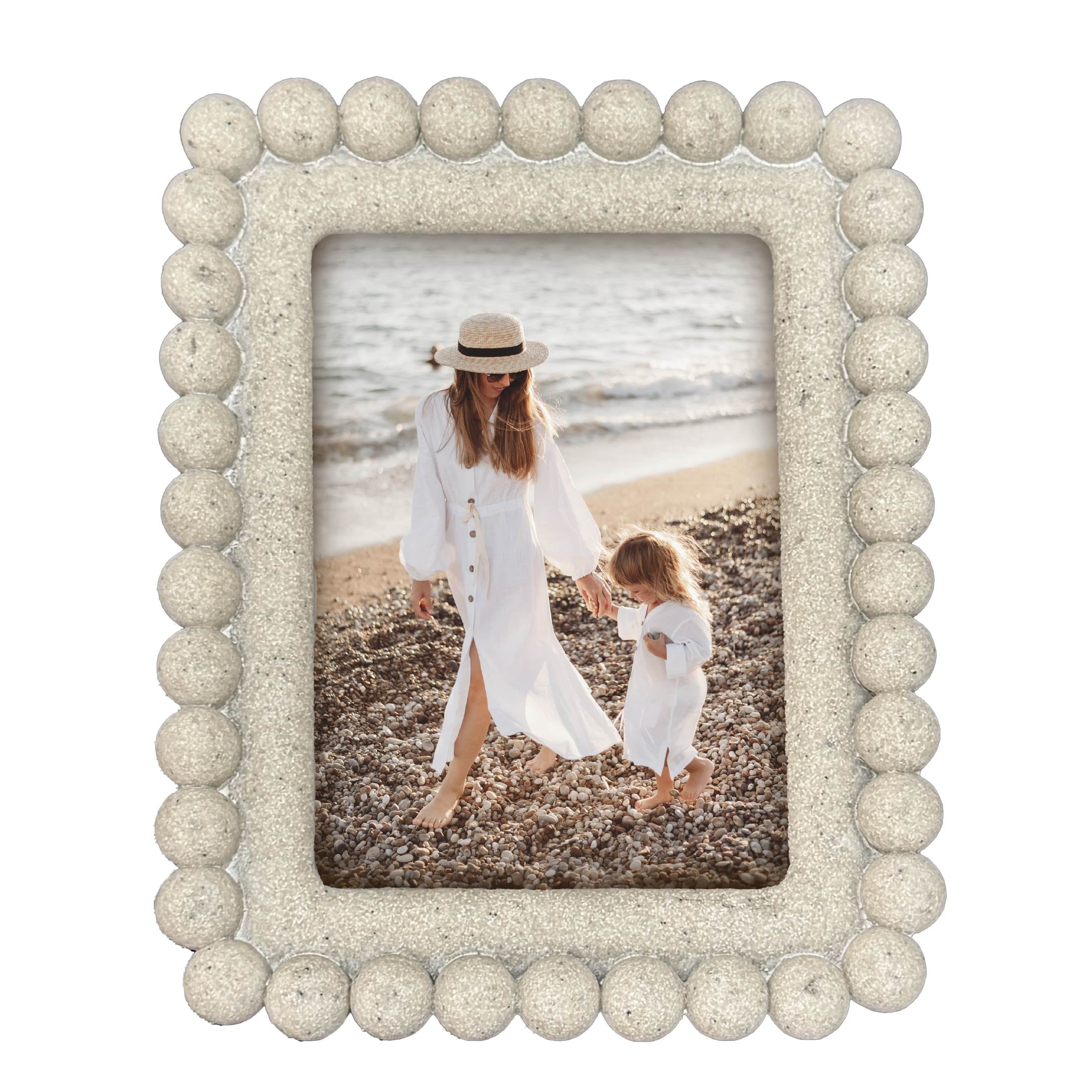 OneDesign Home 5x7 Beaded Artisan Creme Sandstone Picture Frame with Flocked Easel Back