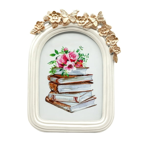 OneDesign Home 5x7 White Tabletop Resin Picture Frame with Gold Butterfly Detail