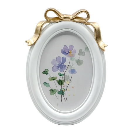 OneDesign Home 5x7 White Resin Tabletop Picture Frame with Gold Bow Accent