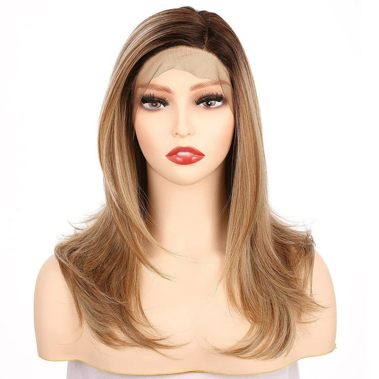 OneDor 18 Inch Synthetic Lace Front Wig, Straight, Dark Blonde