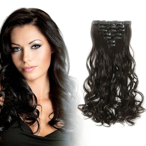 OneDor 20" Curly Full Head Premium Japanese High-Temperature Fiber Heat Resistance Hair Extensions Clip on in Hairpieces 7pcs 140g (4# - Dark Brown)