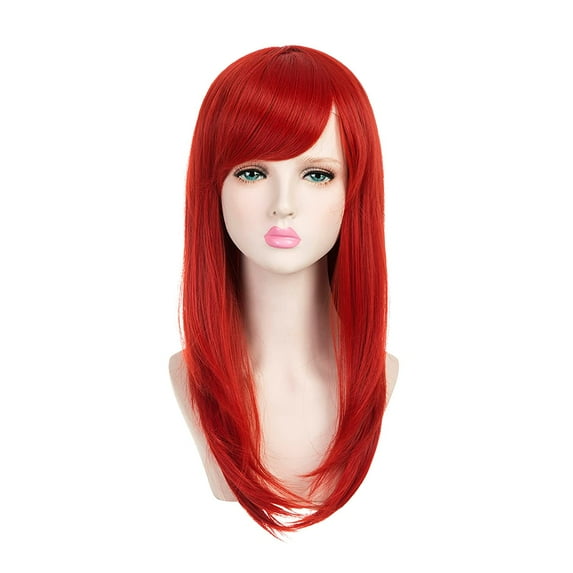OneDor 20 Inch Full Head Straight Premium Japanese High-Temperature Fiber Hair Wig with Oblique Hair Bang Extensions (RED) …