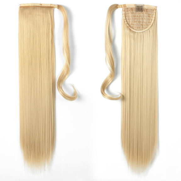 OneDor 24" Straight Wrap Around Ponytail Extension for Women. Premium Synthetic Fiber 120g-130g (613#-Pre Bleach Blonde)