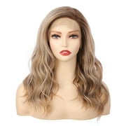 OneDor Kanekalon Futura Synthetic Hair 130% Density Wavy Lace Front Side Part Long Wigs (Light Brown Evenly Blended with Dark Natural Blonde-RL12/16)