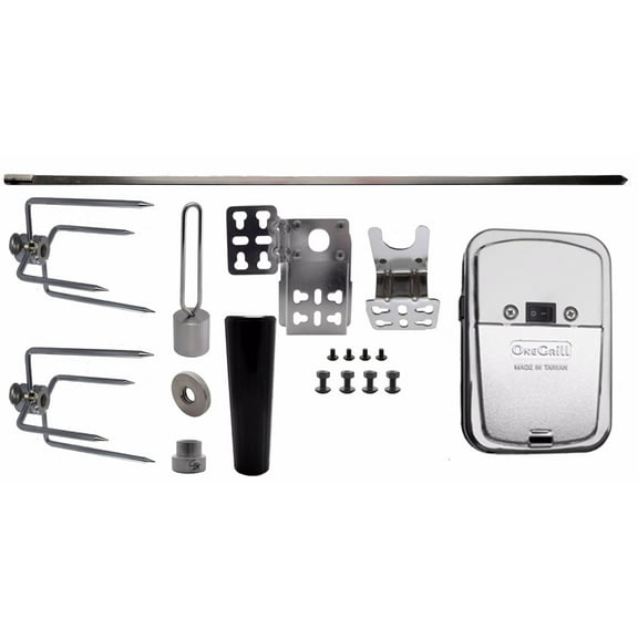 OneGrill Universal Grill Rotisserie Kit - 32 x 5/16 w/Chrome Cordless Motor (Grills Up to 25" Wide) NOT for WEBER