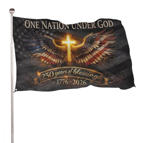 OneNation Under God United States of America 250 Years Flag 3x5 ft Single-Sided Flag 1776–2026, Christian-Cross Patriotic House Flag, 4th of July Banne
