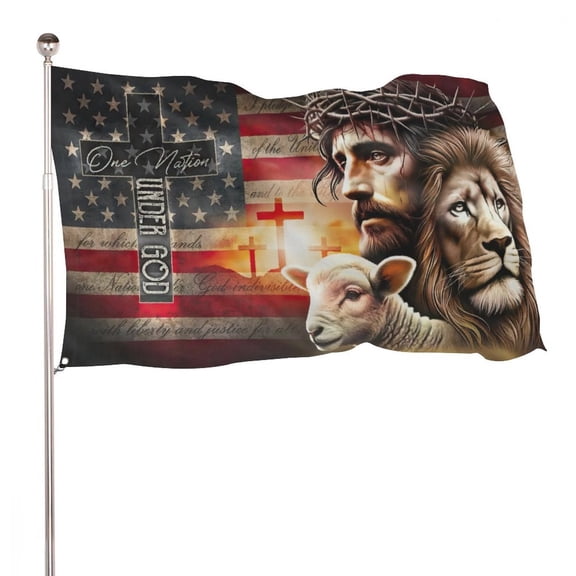OneNation Under God Flag, 3x5 ft Double-Sided Flag, Christian Flags, 2 Brass Grommets, American Flag-Cross, 4th of July, Jesus Flag