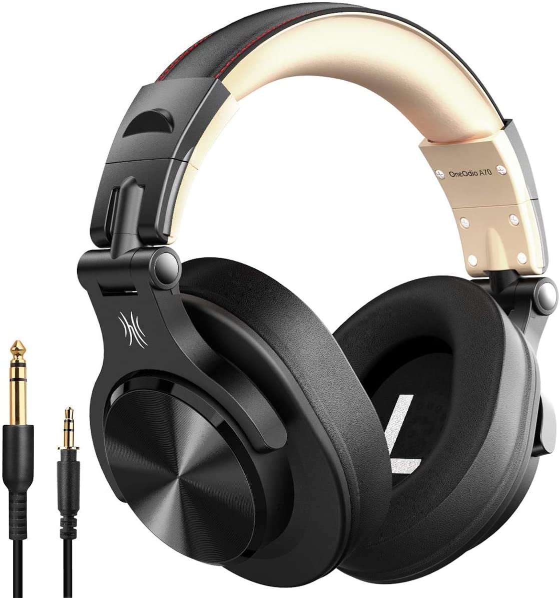 OneOdio Bluetooth Over-Ear Headphones with Mic | Wireless & Corded Dual-Mode Headphones for Drum Piano PC Phones Laptop-72 Hours Playtime-A70 Gold