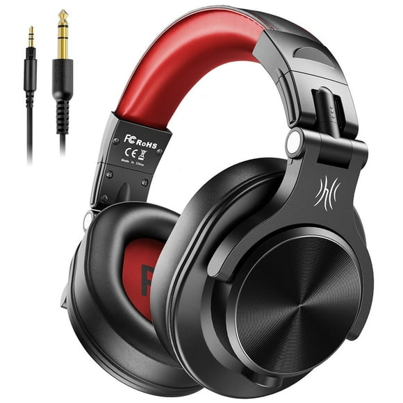 OneOdio Wired Headphones Over-Ear Headset with Mic Long Cords & Dual Plugs & Shareports for TV PC Phones-A71 Red