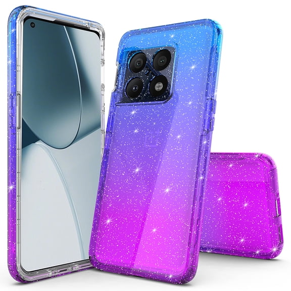 OnePlus 10 Pro 5G Case, Rosebono Hybrid Glitter Sparkle Transparent Colorful Gradient Cover Case For OnePlus 10 Pro 5G (Blue/Purple)