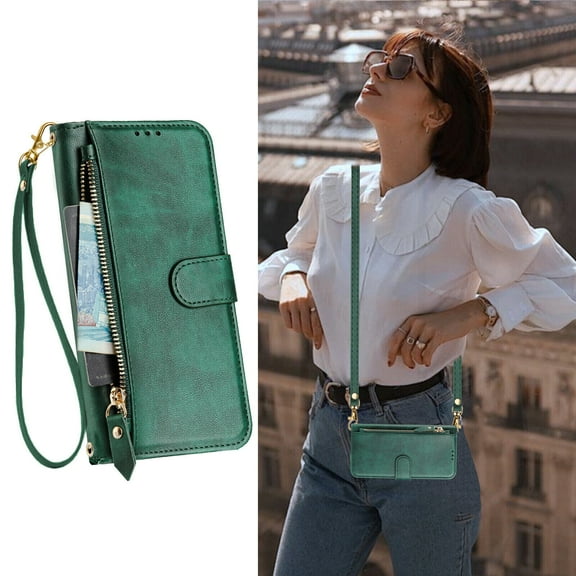 OnePlus 12 5G Case ,Zipper Handbag Wallet Leather Cover with Crossbody Detachable Lanyard Strap