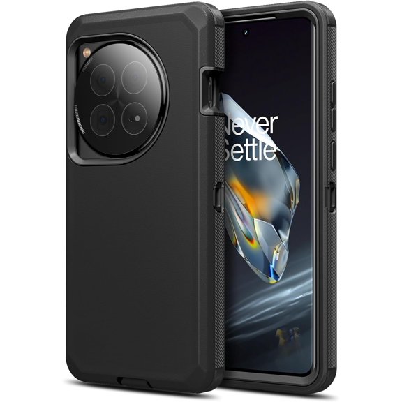 for OnePlus 12 Case Heavy Duty Dust Proof Dual Layer Shockproof Port Protection Bumper Rugged Hybrid TPU Shell Matte Tough Cover Phone Case for OnePlus 12 5G 2024 6.8'' Display Black