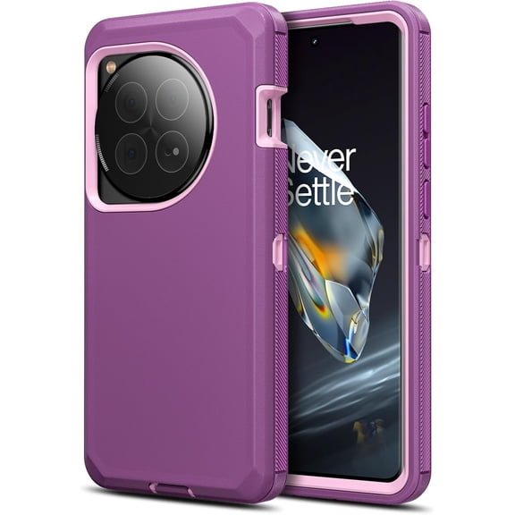 for OnePlus 12 Case Heavy Duty Dust Proof Dual Layer Shockproof Port Protection Bumper Rugged Hybrid TPU Shell Matte Tough Cover Phone Case for OnePlus 12 5G 2024 6.8'' Display Purple