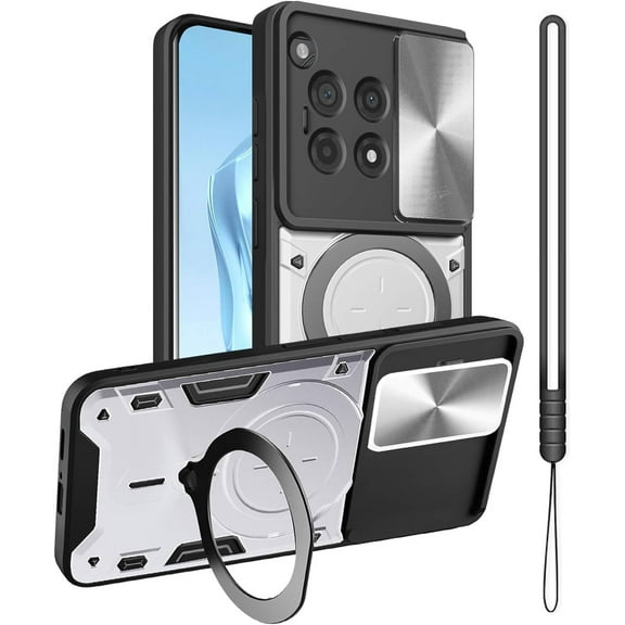 for OnePlus 12R Case,Kickstand Metal Ring Holder for OnePlus 12R Phone Case,Camera Lens Protector,Slim Full Protection Shockproof Cover for Women Men,Basic Cases for OnePlus 12R (Silver)