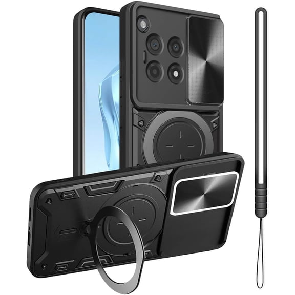 for OnePlus 12R Case,Kickstand Metal Ring Holder for OnePlus 12R Phone Case,Camera Lens Protector,Slim Full Protection Shockproof Cover for Women Men,Basic Cases for OnePlus 12R (Black)