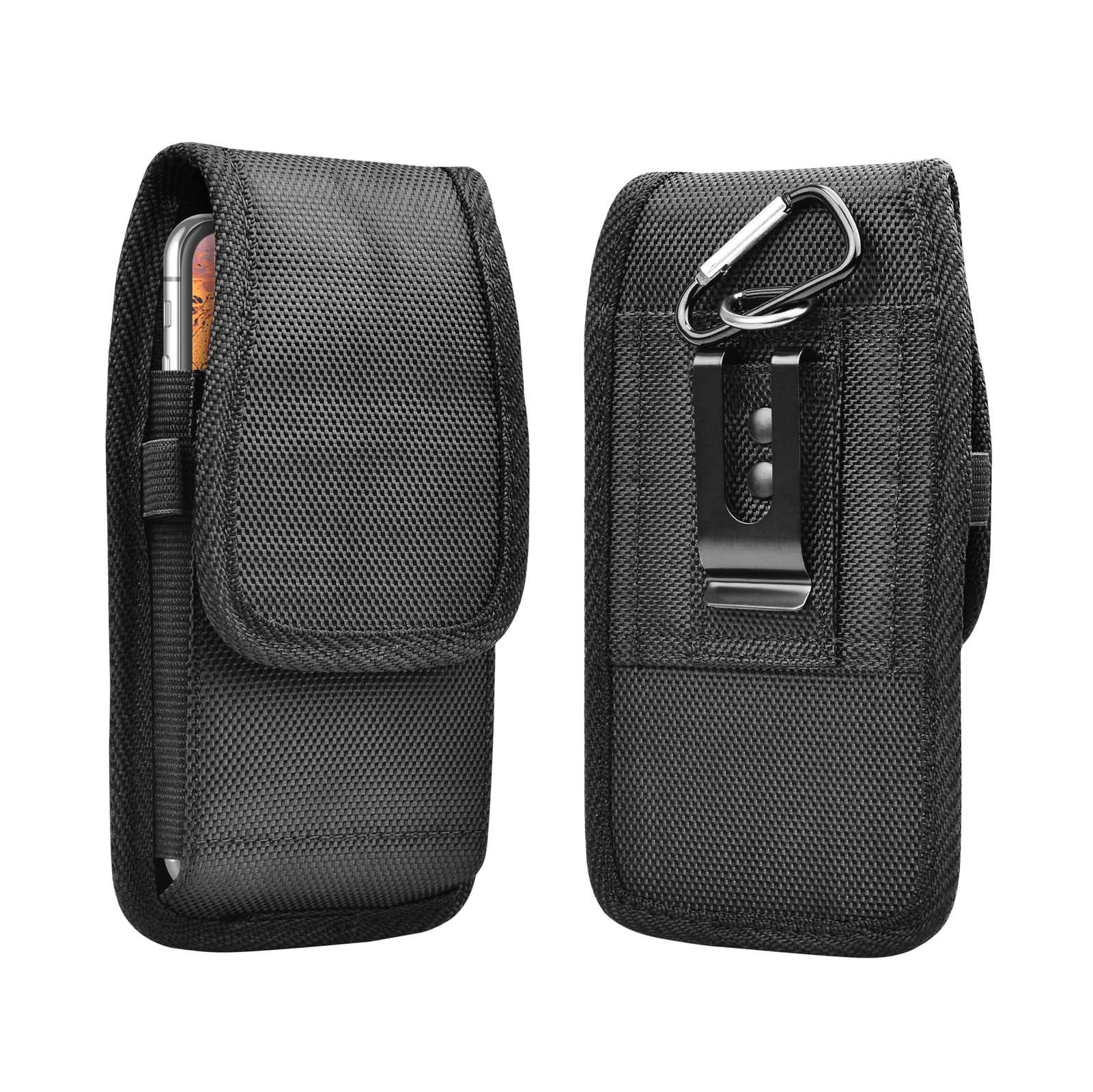 for OnePlus 7 Pro 5G 7T T 6T 6 5T 5 3T 3 X 2 One Rugged Pouch Case, Njjex Universal Nylon Flap Phone Holster Pouch Metal Belt Clip Case + Carabiner Hook