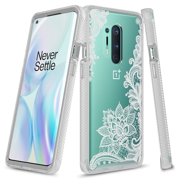 OnePlus 8 Pro 5G Case, KAESAR Graphic Design Shockproof Impact Resistant Protective Full-Body Rugged Clear Hybrid Bumper Case for OnePlus 8 Pro (Lace Flower)