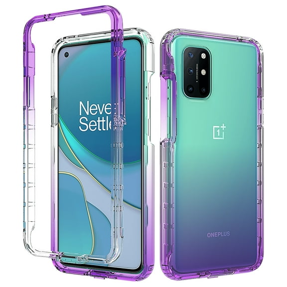 OnePlus 8T 5G Case, Rosebono Full-Body Rugged Ultra Transparency Hybrid Protective Case With Built-in Screen Protector for OnePlus 8T 5G (Purple)