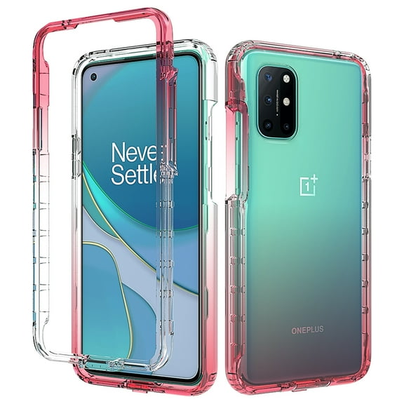 OnePlus 8T 5G Case, Rosebono Full-Body Rugged Ultra Transparency Hybrid Protective Case With Built-in Screen Protector for OnePlus 8T 5G (Red)