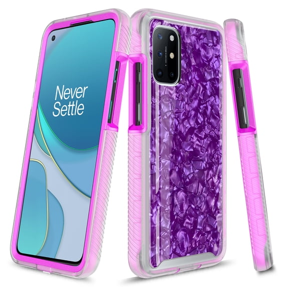 OnePlus 8T 5G Case, Rosebono Graphic Design Shockproof Impact Resistant Protective Full-Body Rugged Clear Hybrid Bumper Case for OnePlus 8T 5G (Purple Shell)