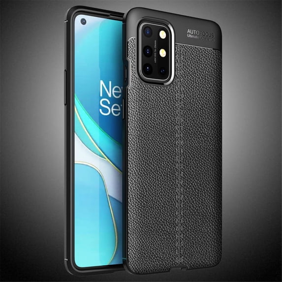 OnePlus 8T Case, Soft TPU Litchi Texture Shockproof Protective Bumper Case - Black