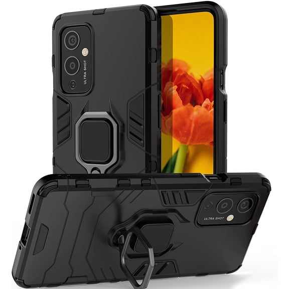 OnePlus 9 Case with Rotating Kickstand, Ring Holder and Plate, Standard Protective Phone Case for Oneplus 9, Multi Functional One Plus 9 Phone Cover (Black)