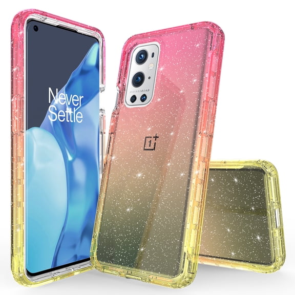 OnePlus 9 Pro 5G Case, Rosebono Hybrid Glitter Sparkle Transparent Colorful Gradient TPU Skin Cover Case For OnePlus 9 Pro 5G (Gold/Pink)