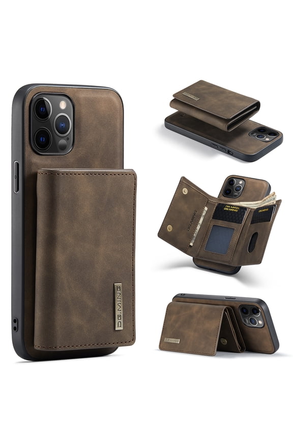 OnePlus 9 Pro Case (6.7 Inch) - Magnetic Clasp Synthetic Leather Removable Wallet Case with Stand, Durable Silicone Back Cover Case, Lightweight Phone Protector Case with Card Holder (Coffee)