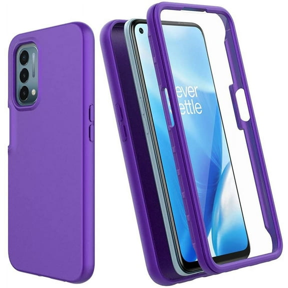 For OnePlus N200 5G Case with Built-in Screen Protector,Rugged PC Front Cover + Soft TPU Non-Slip Cover, Shockproof Full-Body Protective Case Cover - Purple