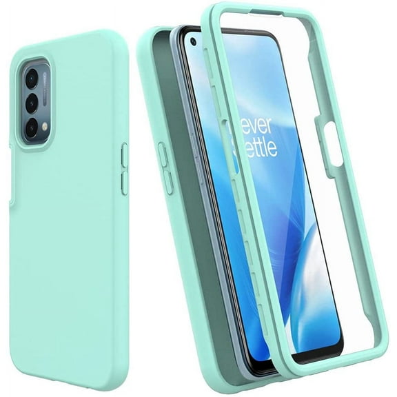 For OnePlus N200 5G Case with Built-in Screen Protector,Rugged PC Front Cover + Soft TPU Non-Slip Cover, Shockproof Full-Body Protective Case Cover - Teal