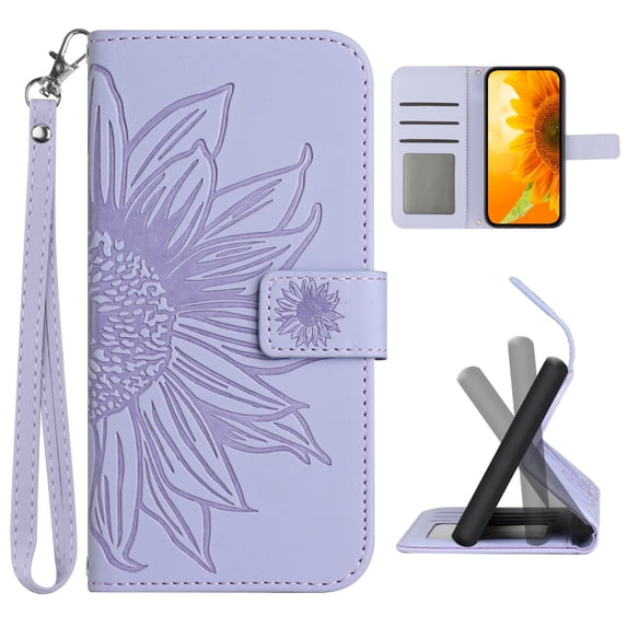 for OnePlus Nord 2 5G Flip Case, Flower Printed PU Leather Magnetic Wallet Case with Stand Holder Flip Cover with Card Slots and Strap Compartment for OnePlus Nord 2 5G - Lightpurple