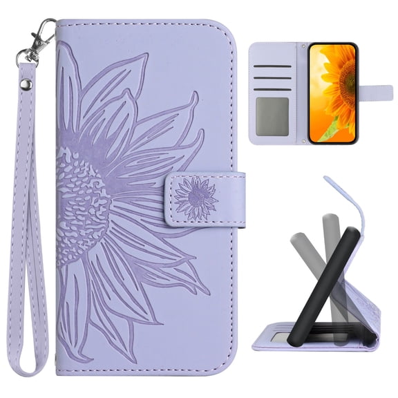 for OnePlus Nord CE 2 5G Flip Case, Flower Printed PU Leather Magnetic Wallet Case with Stand Holder Flip Cover with Card Slots and Strap Compartment for OnePlus Nord CE 2 5G - Lightpurple