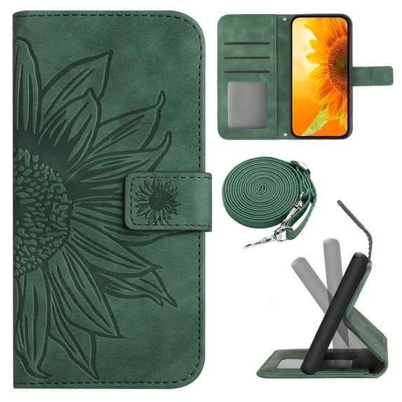 for OnePlus Nord CE 2 5G Wallet Case, Flip Case PU Leather Soft TPU Embossed Folio Magnetic Adjustable Kickstand Crossbody Strap Cover Card Slots Fall Prevention Case Cover, Green