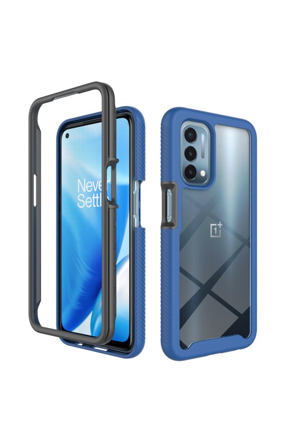 OnePlus Nord N200 5G Case (6.49 Inch 2021 Release), Acrylic Clear Back Cover with [Tempered Glass Screen Protector], Plastic and Silicone Hard Case, Shockproof Protective Rugged Cover (Dark Blue)