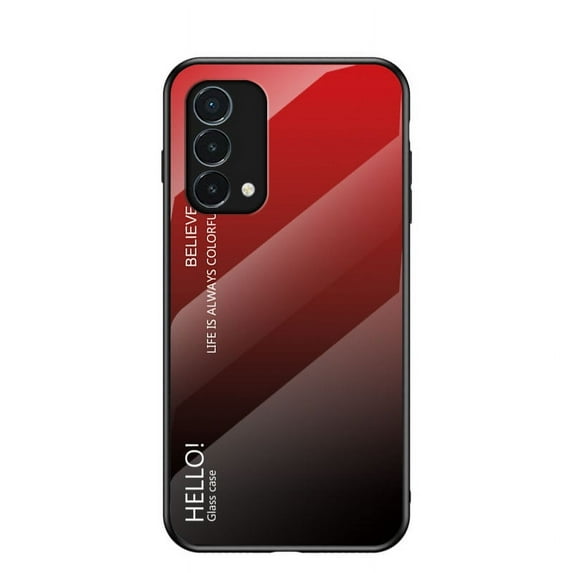 OnePlus Nord N200 5G Case (6.49 Inch 2021 Release), Silicone Tempered Glass Hard Back Cover, Lightweight Slim Fit Fashion Colorful Case, Drop Protection Shockproof Protective Rugged Cover (Red)