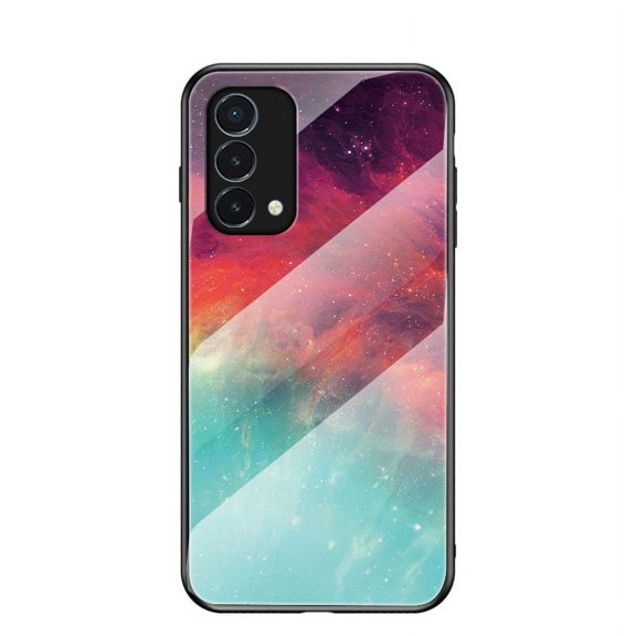 OnePlus Nord N200 5G Case (6.49 Inch 2021 Release), Tempered Glass Hard Back Cover, Stylish Lightweight Silicone Case, Fashion Shockproof Protective Rugged Phone Cover Drop Proof (Red Green Galaxy)