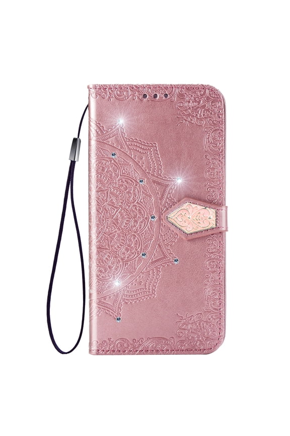 OnePlus Nord N200 5G Case,Embossed Flowers PU Leather Magnetic Closure Flip Cover Stand Purse Case Wrist Strap Shockproof Anti-Scratch Protective Wallet Cover for OnePlus Nord N200 5G,Rosegold