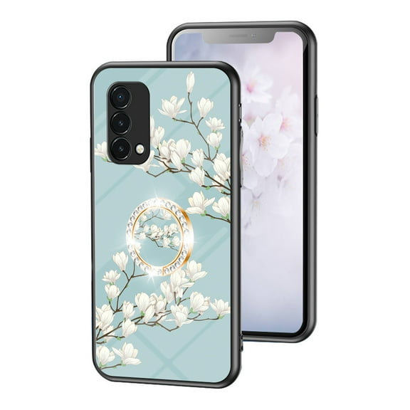OnePlus Nord N200 5G Case, Floral Slim Flexible TPU for Girls Women Bumper Shock Absorption Rubber Case with Ring Holder Stand Soft Silicone Cover for OnePlus Nord N200 5G 6.49" 2021,Gardenia