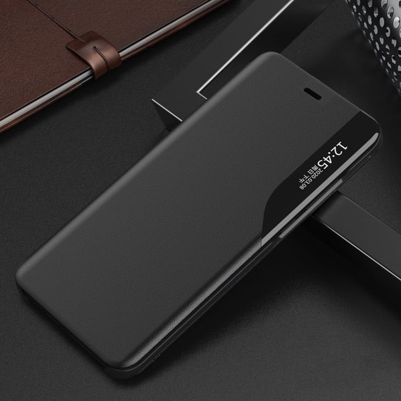 for OnePlus Nord N200 5G Case, PU Leather Flip Wallet Case with View Window Stand Kickstand Smart Magnetic Closure Clear TPU Bumper slim Leather Case for OnePlus Nord N200 5G,Black